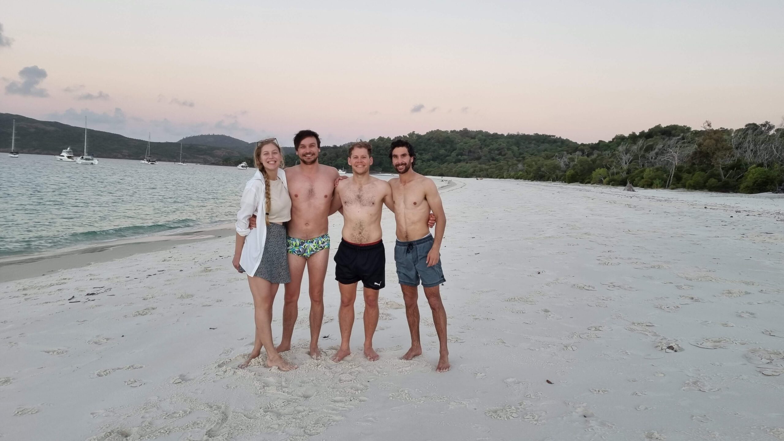 Me, Nick, Toby and Jacques at Whitehaven Beach, the Whitsundays. Photo taken by Lizzie.