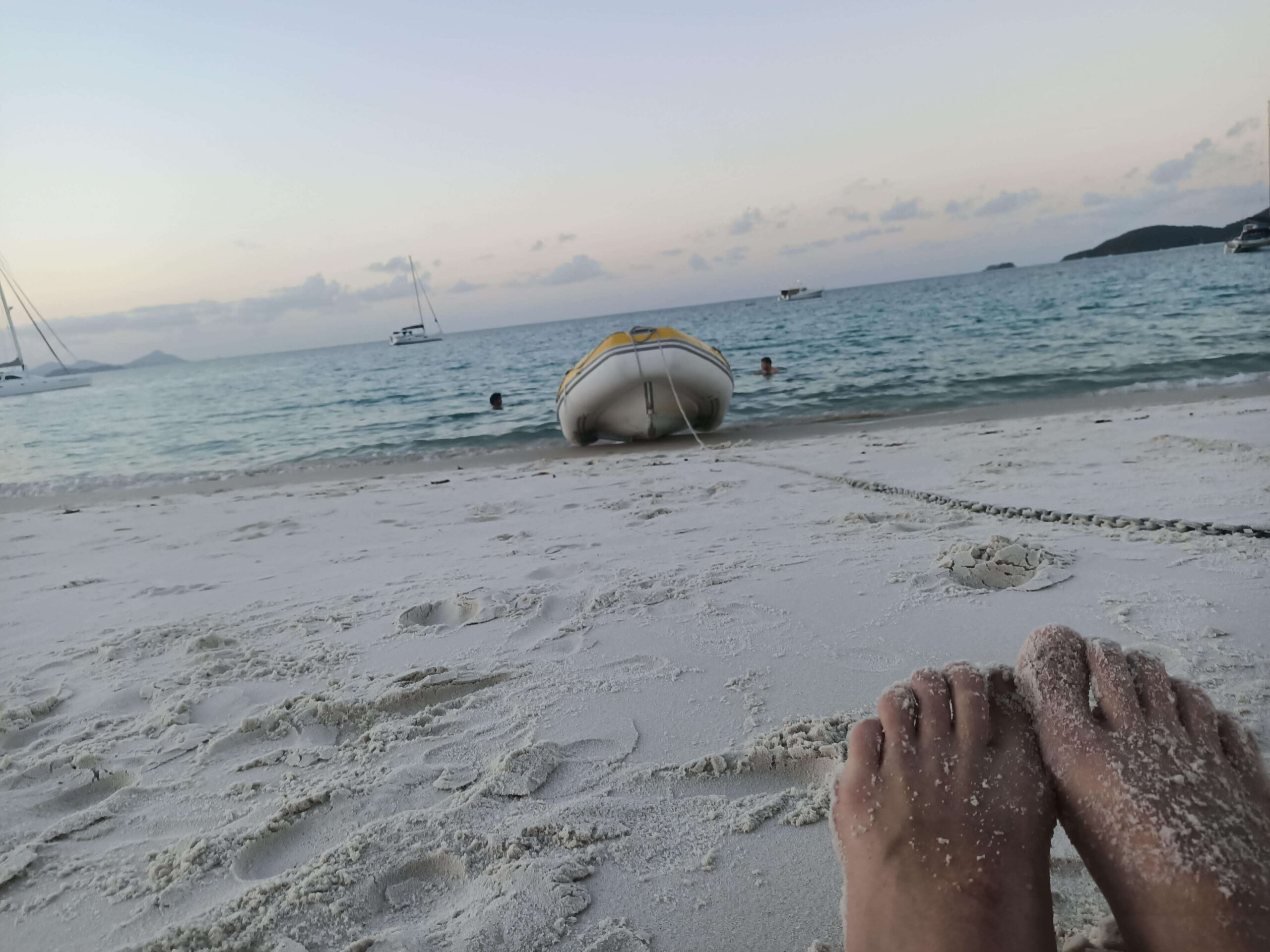 My toes and the tender on Whitehaven Beach, the Whitsundays.